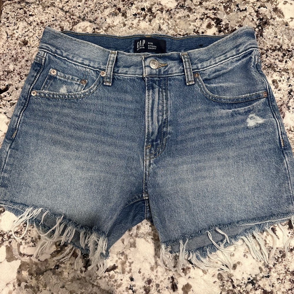 GAP Blue Frayed Hem Denim Shorts